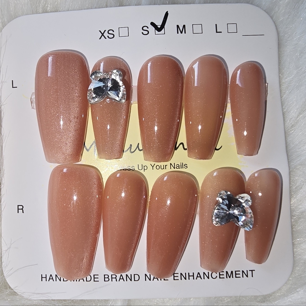 Elegant Nude Press-On Nails with Rhinestones